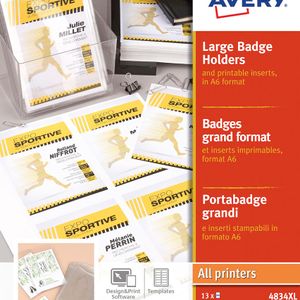 Avery grote badge, ft 10,5 x 14,8 cm, inclusief inserts, doos van 50 stuks