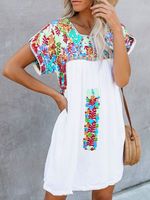 Vintage Short Sleeve Weaving Dress For Women