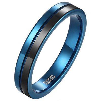 Wolfraam heren ring Groef Blauw Zwart 4mm-17mm