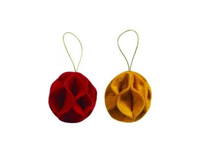 Blue Kerstornament vilt - rood en geel