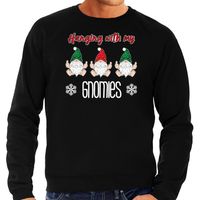 Foute Kersttrui/sweater voor heren - Kerst kabouter/gnoom - zwart - Gnomies - thumbnail