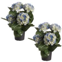 Set van 2x stuks blauwe hortensia Hydrangea kunstplanten in zwarte kunststof pot 44 cm - thumbnail