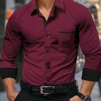 Bon&Bon Men's Dark Grey Long Sleeve Pocket Casual Shirt | Regular Fit Burgundy / S