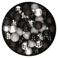 Set van 40x stuks kunststof kerstballen mix zwart en zilver 3 cm - Kerstbal - thumbnail