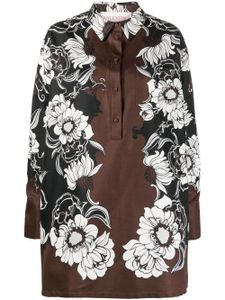 Valentino Garavani robe-chemise à fleurs - Marron