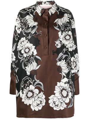 Valentino Garavani robe-chemise à fleurs - Marron