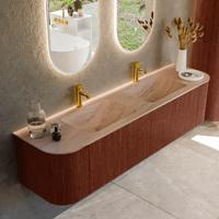 Badmeubel Mondiaz Kurve-Dlux | 180 cm | Meubelkleur Ruby | Wastafelkleur Saba | Solid surface | Wasbak beide zijden spoelbak | 2 kraangaten