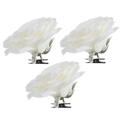 Cosy & Trendy kersthanger - 6x - bloem - op clip - wit - roos - 15 cm Cosy & Trendy kersthanger - 6x - bloem - op clip - wit - roos - 15 cm