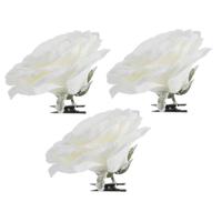 Cosy & Trendy kersthanger - 6x - bloem - op clip - wit - roos - 15 cm