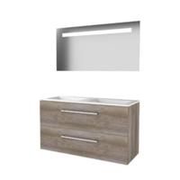 Basic-Line Economic 46 Badkamermeubelset - 120 x 46 cm - Met Grepen - 2 Lades - Acryl Wastafel - 2 Kraangaten - Spiegel met LED Verlichting - Scotch Oak