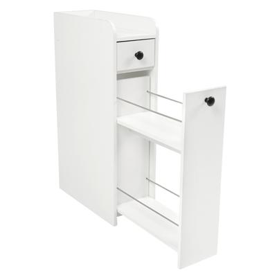 Nis Kast met Wieltjes Badkamerkast met Open Legplank & 2 Laden Smalle Niswagen Opbergkast met Kantelbeveiliging 18x40x70 cm -Wit