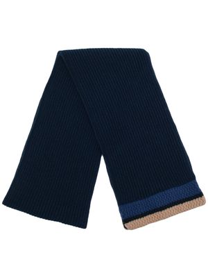 Pringle of Scotland écharpe en maille nervurée à bords rayés - Bleu