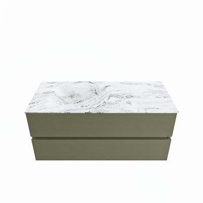 MONDIAZ VICA-DLUX 110cm badmeubel onderkast Army 2 lades. Inbouw wastafel CLOUD links 1 kraangat, kleur Glace.