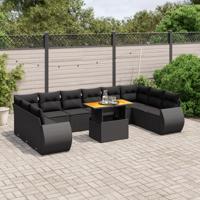 11-delige Loungeset met kussens poly rattan zwart