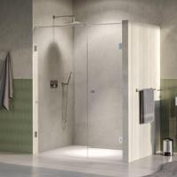 BRAUER Void Carving Nisdeur - 2-delig - 160x200cm - 70cm draaideur aan muur - glascoating - omkeerbaar - helder glas - Geborsteld RVS PVD GS-VOCN2H7090200NG