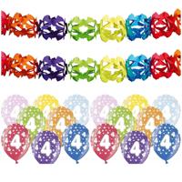 Partydeco 4 jaar feestartikelen pakket - 2x slingers en 12x ballonnen - verjaardag versiering Partydeco 4 jaar feestartikelen pakket - 2x slingers en 12x ballonnen - verjaardag versiering