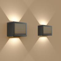 HOFTRONIC™ Set van 2 Louis - Solar LED Wandlamp - Kubus - Up&Downlight - CCT warm wit-koud wit - Zwart- IP65 waterdicht - 12 LEDs - tuinverlichting - buitenlamp