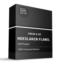Splittopper Hoeslaken Flanel 180x210 Cm Zwart Zacht Fresh And Co - Dekbed-Discounter.nl