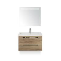 Seville Badmeubelset 80 cm - Natuur Eiken - Keramische Wastafel Wit Djazz - met Sence Spiegel