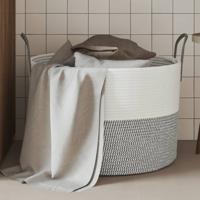 VidaXL Opbergmand ø 51x33 cm katoen grijs en wit VidaXL Opbergmand ø 51x33 cm katoen grijs en wit