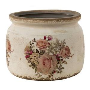 Clayre & Eef Bloempot Ø 14x12 cm Roze Beige Keramiek Rond Bloemen