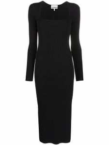 GANNI robe nervurée à coupe mi-longue - Noir