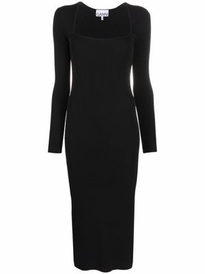 GANNI robe nervurée à coupe mi-longue - Noir