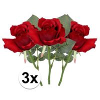 3x Rode rozen kunstbloemen 30 cm