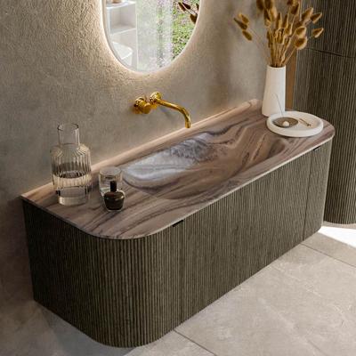 Badmeubel Mondiaz Kurve-Dlux | 120 cm | Meubelkleur Shadow | Wastafelkleur Sombra | Solid surface | Wasbak midden spoelbak | Zonder kraangat(en)