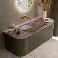 Badmeubel Mondiaz Kurve-Dlux | 120 cm | Meubelkleur Shadow | Wastafelkleur Sombra | Solid surface | Wasbak midden spoelbak | Zonder kraangat(en)