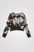Gebloemd T-shirt met geplooide taille - BLACK - XL