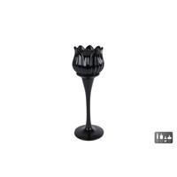 CosyDecor Theelichthouder tulp zwart glas 7x7x22cm - thumbnail