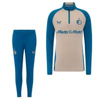 Castore Feyenoord Pre-Match Trainingspak 1/4-Zip 2025-2026 Kids Donkerblauw Grijs