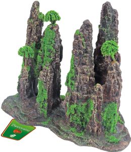 Boon Polyresin Aquariumdecoratie Rotszuilen met Mos, Boom & Schuilplaats - 22cm