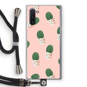 Cactusprint roze: Samsung Galaxy Note 10 Transparant Hoesje met koord