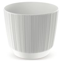 Moderne carf-stripe plantenpot/bloempot kunststof dia 13 cm/hoogte 11 cm parel wit