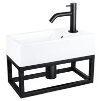 Differnz Force fonteinset keramiek - kraan gebogen - met handdoekrek - 40 x 22 x 11.5 cm - mat zwart