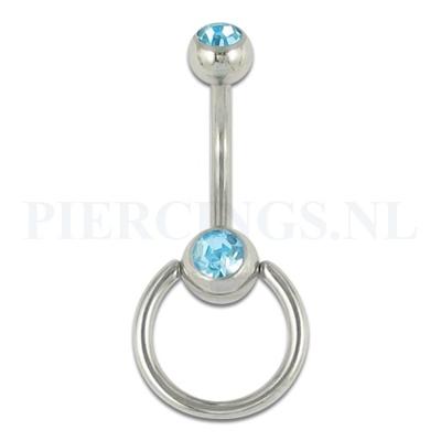 Navelpiercing aquamarijn met extra ring - jeweled