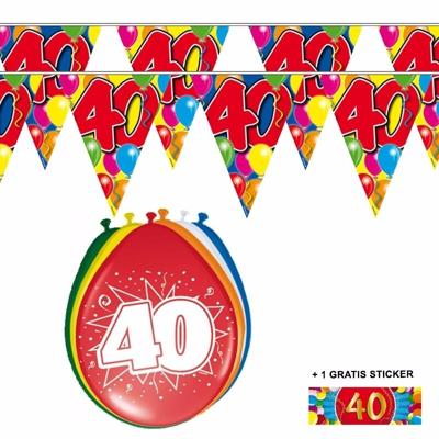 Shoppartners 40 jaar versiering set - kamer - 2x vlaggenlijnen - 8x ballonnen - gratis sticker