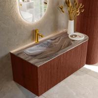 Badmeubel Mondiaz Kurve-Dlux | 105 cm | Meubelkleur Ruby | Wastafelkleur Sombra | Solid surface | Wasbak linker zijde spoelbak | 1 kraangat