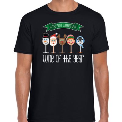 Fout kersttrui t-shirt voor heren - Kerst wijn glazen - zwart - drank/wine