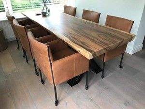 Set van 6 leren kuip eetkamerstoelen - met wieltjes - bruin leer - Echt leer, Modern, ontdek de vele Leersoorten en Kleuren bij ShopX