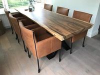 Set van 6 leren kuip eetkamerstoelen - met wieltjes - bruin leer - Echt leer, Modern, ontdek de vele Leersoorten en Kleuren bij ShopX
