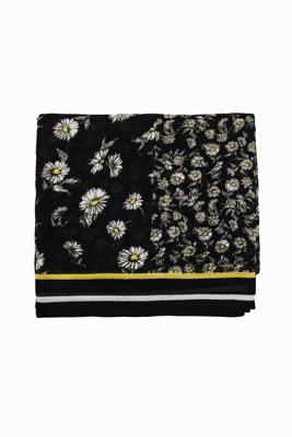 Rechthoekige sjaal met patch van madeliefjes - BLACK - U