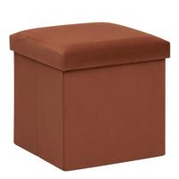 Atmosphera Poef/krukje/hocker Amber - Opvouwbare opslag box - fluweel roest bruin - D38 x H38 cm   -