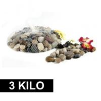 Mini Decoratie steentjes - in netje - 3x kg - natuur kleuren - Voor in plantenbak, vissenkom