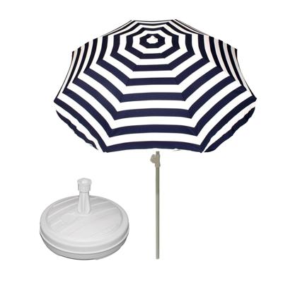 Parasol met voet van 12 liter - blauw/wit gestreept - polyester/kunststof - Dia 180 cm - verstelbaar