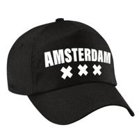 Amsterdam stad thema cap - petje - zwart - voor dames en heren - Amsterdam steden baseball cap
