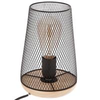 Atmosphera Tafellamp Soho - draad metaal/hout - zwart - H24 cm - Designlamp