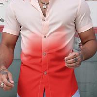 Bon&Bon Homme Men's Pink Ombre Short Sleeve Button Up Shirt Multicolor-8 / M